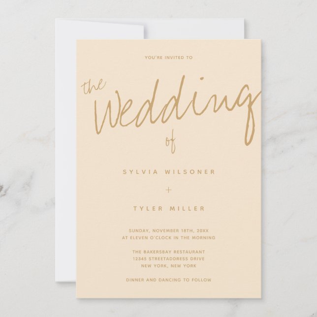 Invitation QR Code Décontracté Champagne Mariage de typograph (Devant)