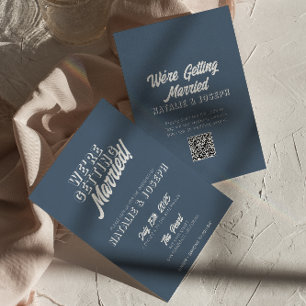 Invitation QR Code Dusty Bleu moderne amusant Mariage Whimsic