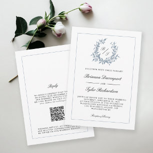 Invitation QR Code Dusty Blue Crest Monogram Mariage