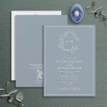 Invitation QR Code Dusty Blue Leafy Crest Monogram Wedding<br><div class="desc">We're loving this trendy, modern dusty blue wedding invitation! Simple, elegant, and oh-so-pretty, it features a hand drawn leafy wreath encircling a modern wedding monogram. It is personalized in elegant typography, and accented with hand-lettered calligraphy. Finally, it is trimmed in a delicate frame. Save the cost on enclosue stationary with...</div>