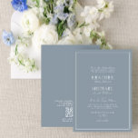 Invitation QR Code Dusty Blue Leafy Crest Monogram Wedding<br><div class="desc">We're loving this trendy, modern dusty blue wedding invitation! Simple, elegant, and oh-so-pretty, it features a hand drawn leafy wreath encircling a modern wedding monogram. It is personalized in elegant typography, and accented with hand-lettered calligraphy. Finally, it is trimmed in a delicate frame. Save the cost on enclosue stationary with...</div>