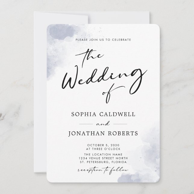 Invitation QR Code Dusty Blue Watercolor Mariage de calligrap (Devant)