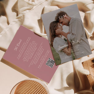 Invitation QR Code Dusty Rose Budget Monogramme Mariage super