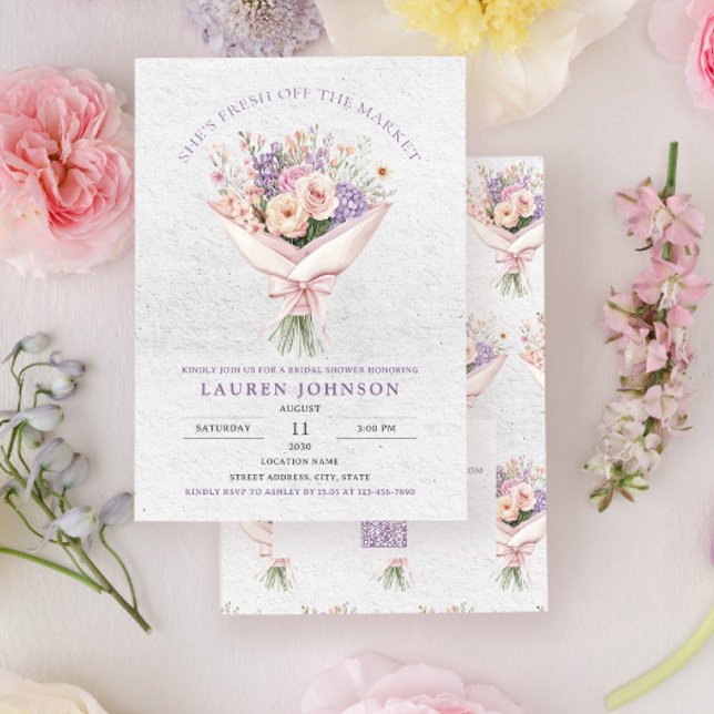 Invitation QR Code Elegant Fresh Off the Market Floral Bridal (Créateur téléchargé)