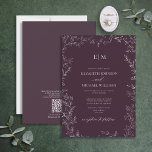 Invitation QR Code Elegant Leaf Plum Purple Monogram Wedding<br><div class="desc">Say “I do” to your perfect dream wedding Invitation! Introducing the QR code plum purple minimal leaf monogram wedding Invitation--an online exclusive and one of our most treasured designs. This modern take on classic elegance is sure to make a statement your guests won't soon forget. The invitation features an intricate...</div>