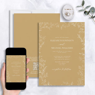 Invitation QR Code Elegant Moderne Gold Minimal Mariage feuil