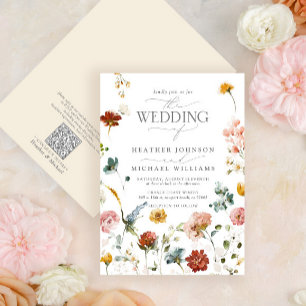 Invitation QR Code Élégante Fleurs de Jardin Mariage Floral