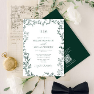Invitation QR Code Emerald Green Élégant Mariage Monogramme