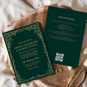 Invitation QR Code Emerald Green Gold Minimal Mariage