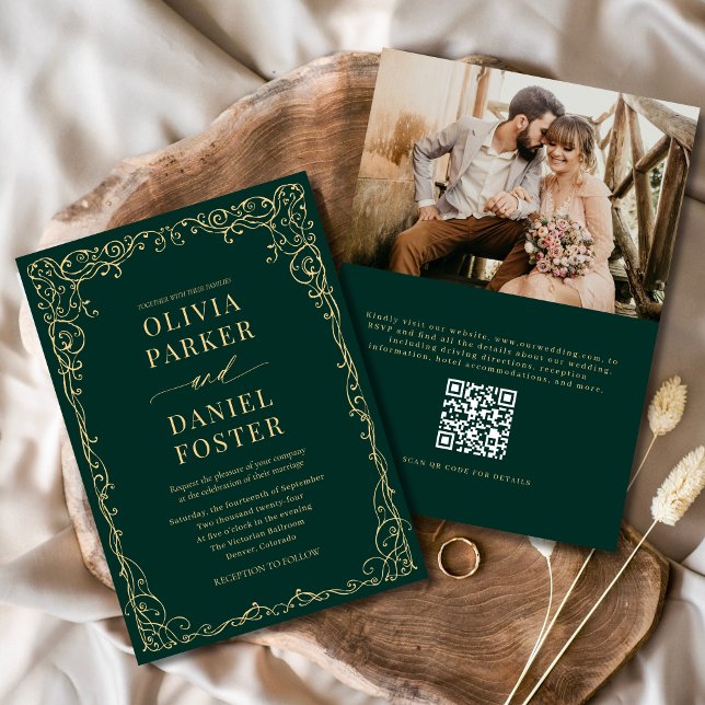 Invitation QR Code Emerald Vert photo minimaliste Mariage (Créateur téléchargé)