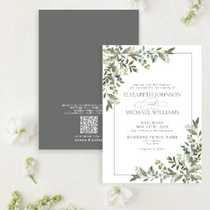 Invitation QR Code Eucalyptus Mariage vert Sage Botanique