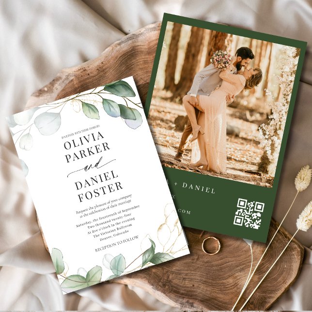 Invitation QR Code Eucalyptus Photo Mariage de verdure (Créateur téléchargé)
