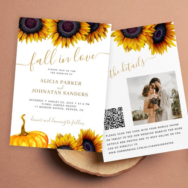 Invitation QR code Fall in Love Sunflower Détails du mariage (Créateur téléchargé)
