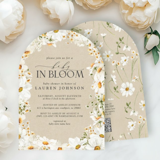Invitation QR Code Floral Daisy Baby in Bloom Rustic Shower (Créateur téléchargé)