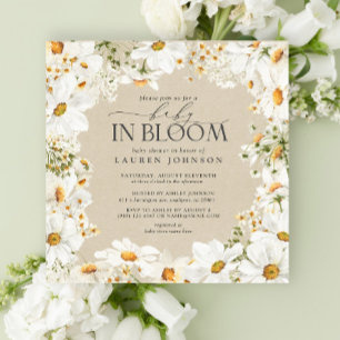 Invitation QR Code Floral Daisy Baby in Bloom Rustic Shower