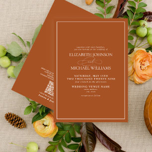 Invitation QR Code Formal Burnt Orange Classic Script Mariage