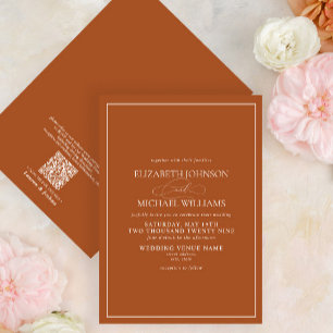 Invitation QR Code Formal Burnt Orange Classic Script Mariage