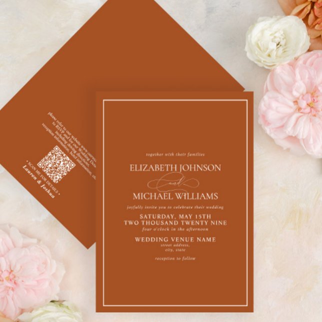 Invitation QR Code Formal Burnt Orange Classic Script Mariage (Créateur téléchargé)