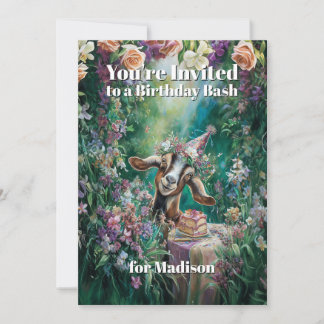 Invitation QR code Happy Birthday Nubian Goat Garden Flowers