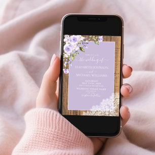 Invitation QR Code Lilac Lavender Mariage de dentelle en bois