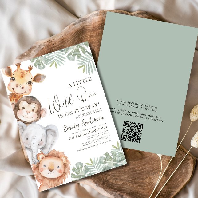 Invitation QR Code Little Wild One Safari Animaux Baby shower (Créateur téléchargé)