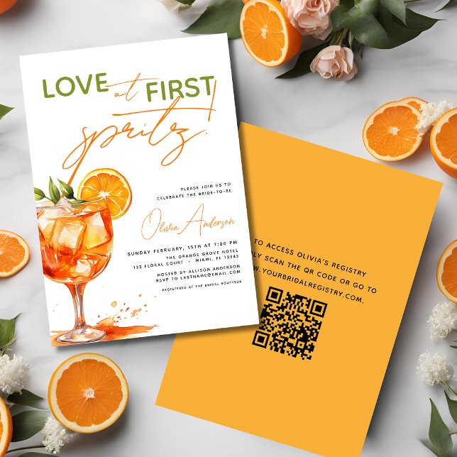 Invitation QR Code Love at First Spritz Orange Fête des marié (Créateur téléchargé)