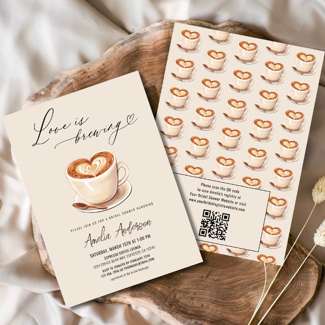 Invitation QR Code Love brasse la Fête des mariées de café (Créateur téléchargé)