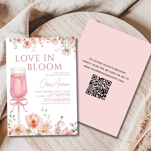 Invitation QR Code Love in Bloom Pink Bow Fête des mariées (Créateur téléchargé)