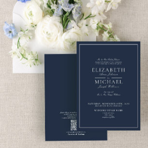 Invitation QR Code Marine Bleu Classic Script Mariage Invitat