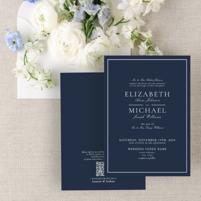 Invitation QR Code Marine Bleu Classic Script Mariage Invitat (Créateur téléchargé)