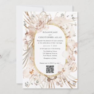 Invitation QR code moderne beige floral jardin mariage