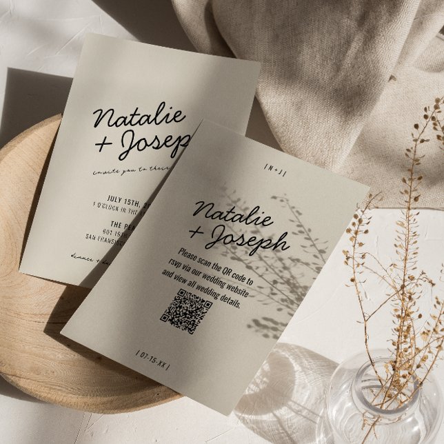 Invitation QR Code Moderne Black Cream Retro Whimsical Mariag (Créateur téléchargé)