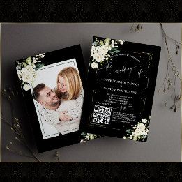 Invitation QR Code Moderne Floral Photo Calligraphie Mariage