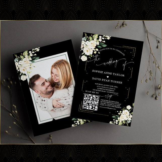 Invitation QR Code Moderne Floral Photo Calligraphie Mariage (Créateur téléchargé)
