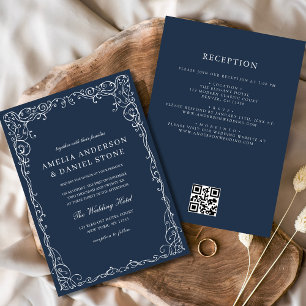 Invitation QR Code Moderne Marine Bleu Minimal Mariage