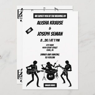 Invitation QR Code Moderne Noir et avec Mariage de musique