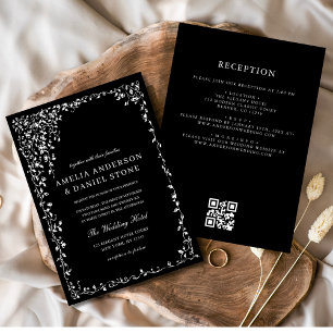 Invitation QR Code moderne noir et blanc minimaliste Mariage