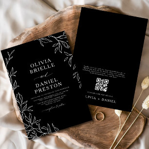 Invitation QR Code moderne noir et blanc minimaliste Mariage