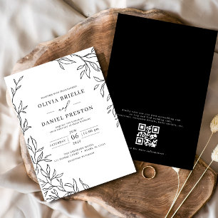 Invitation QR Code moderne noir et blanc minimaliste Mariage 