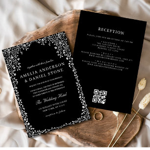 Invitation QR Code moderne noir et blanc minimaliste Mariage