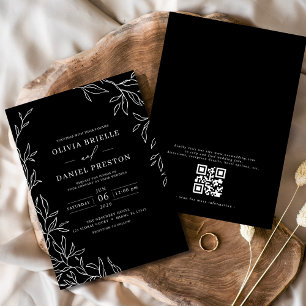 Invitation QR Code moderne noir et blanc minimaliste Mariage 
