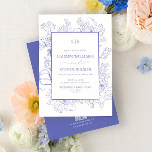 Invitation QR Code Monogramme Élégant Lavande Mariage floral