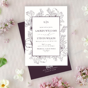 Invitation QR Code Monogramme Élégant violet Mariage floral