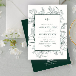 Invitation QR Code Monogramme Élégante Emerald Green Floral L