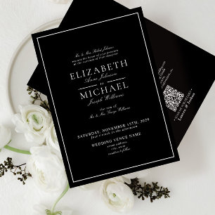 Invitation QR Code noir et blanc Mariage de script classique