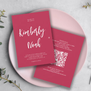 Invitation QR code noms simples script magenta mariage