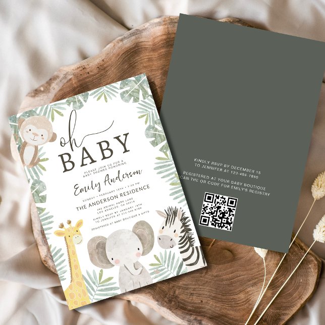 Invitation QR Code Oh Baby Safari Baby shower animal garçon (Créateur téléchargé)