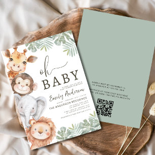 Invitation QR Code Oh Baby Safari Baby shower animal garçon