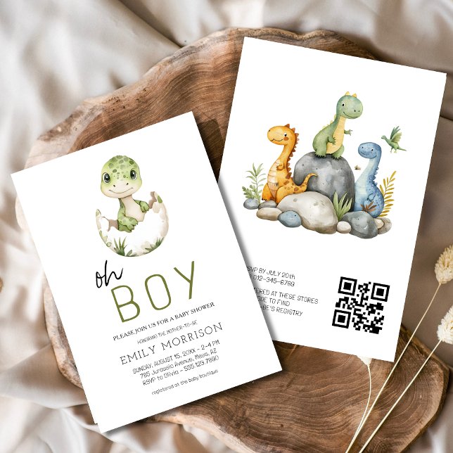 Invitation QR Code Oh Garçon Dinosaur Baby Boy Douche (Créateur téléchargé)