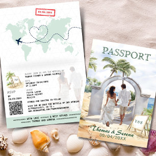 Invitation QR Code Passeport Mexico Beach Mariage Destination